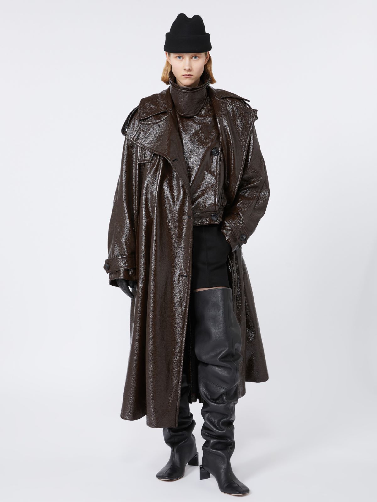 Short trench coat with patent leather effect - RUNWAY - COFFEE - Max Mara