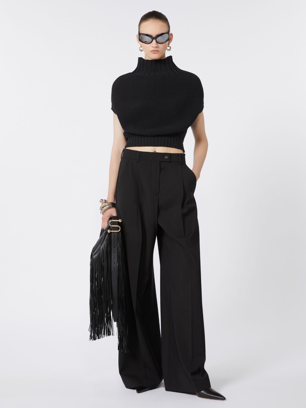 Oversized stretch wool trousers - BLACK - Max Mara