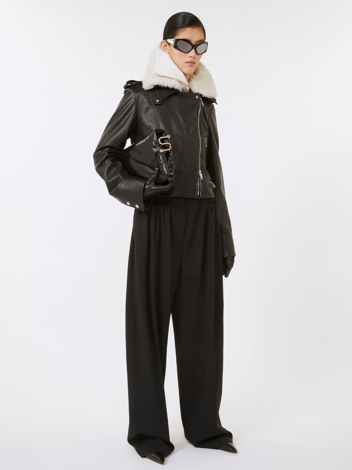 Wide-fit stretch wool trousers - BLACK - Max Mara