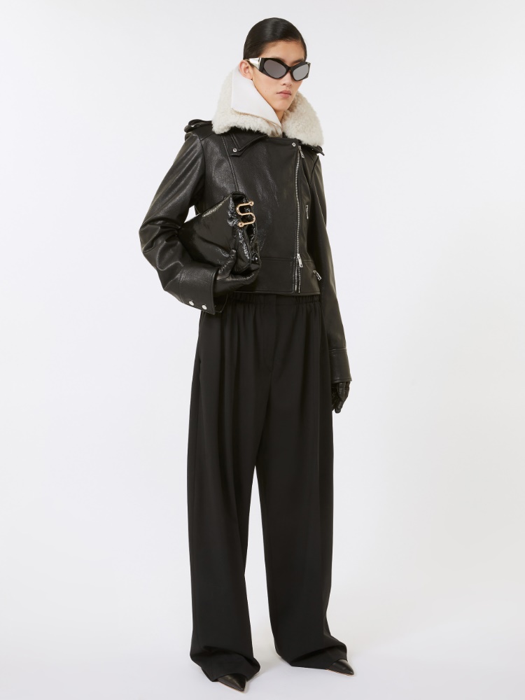 Wide-fit stretch wool trousers - BLACK - Max Mara