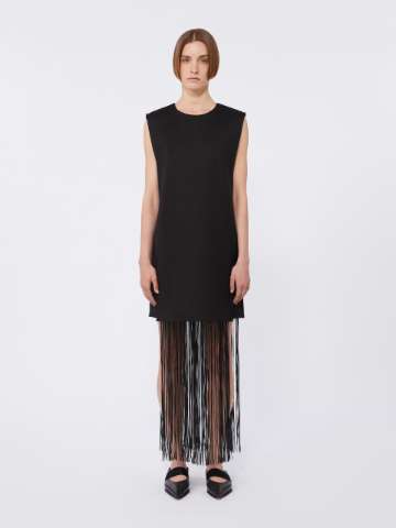 Max Mara Studio VISBY Vネック 半袖 ドレス Black 関税送料込 100 cotton black dress | Max Mara