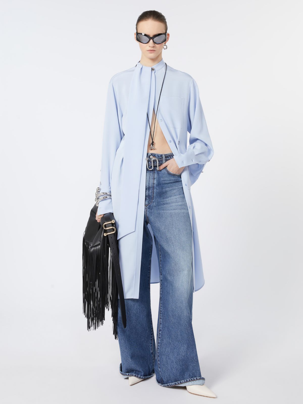 Shirt silk dress with scarf - SKY BLUE - Max Mara