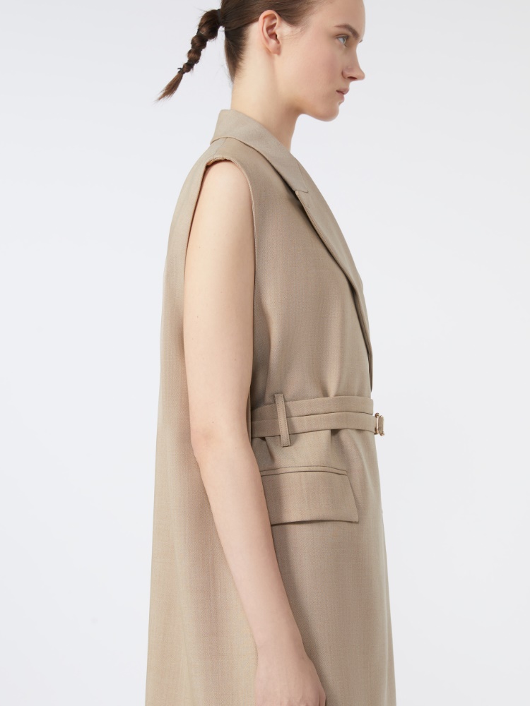 Long sleeveless wool blazer, beige shaded | 