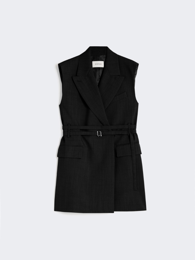 Blazer lungo smanicato in lana - NERO - Max Mara