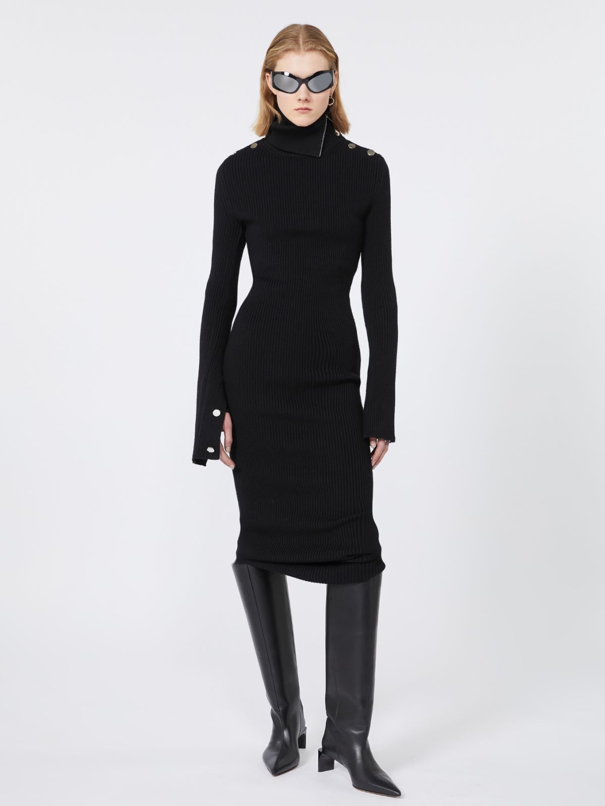 Pure wool knit dress - BLACK - Max Mara