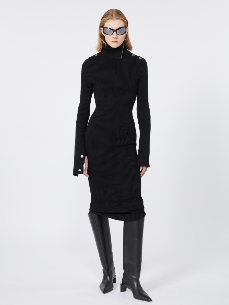 Pure wool knit dress - BLACK - Max Mara
