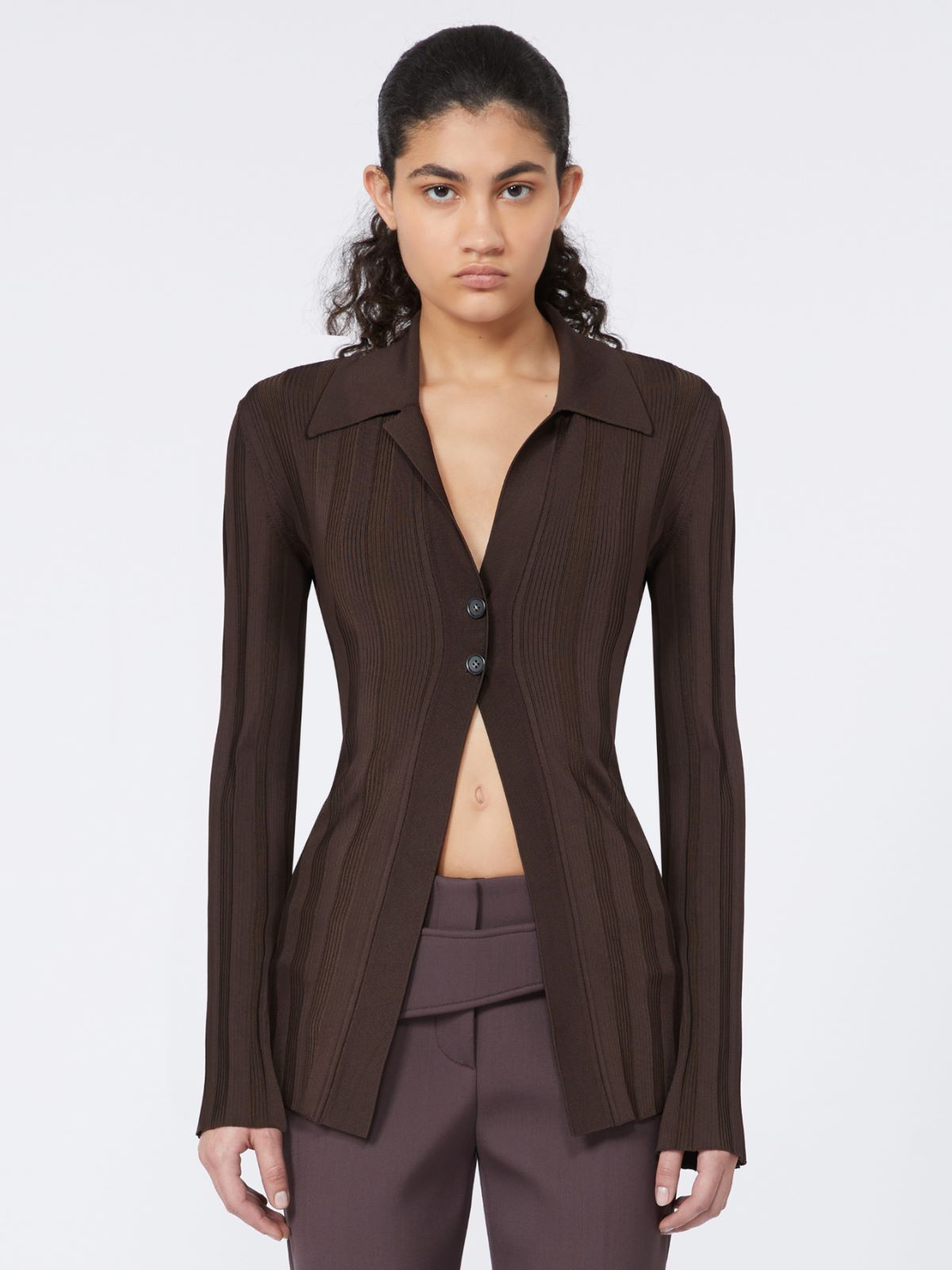 Shiny viscose cardigan - RUNWAY - COFFEE - Max Mara - 2