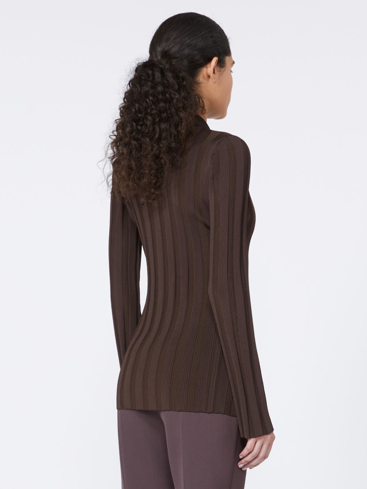 Shiny viscose cardigan - RUNWAY - COFFEE - Max Mara - 3