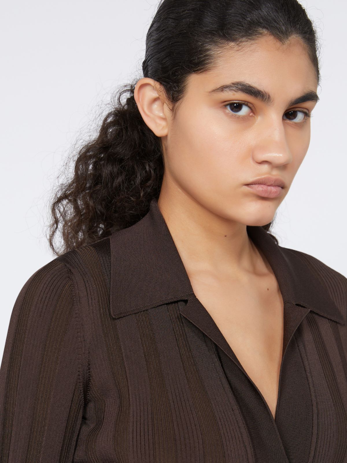 Shiny viscose cardigan - RUNWAY - COFFEE - Max Mara - 4