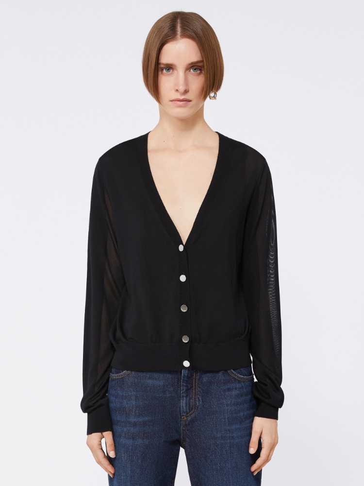 Viscose and wool cardigan, black | 