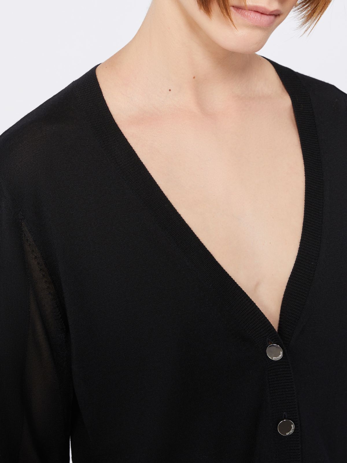 Kardigan z wełny i wiskozy - CZARNY - Max Mara - 4