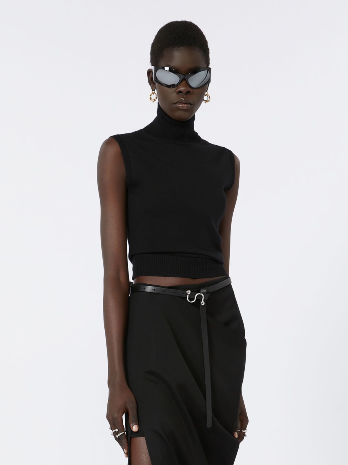 Sleeveless wool polo neck - BLACK - Max Mara - 5