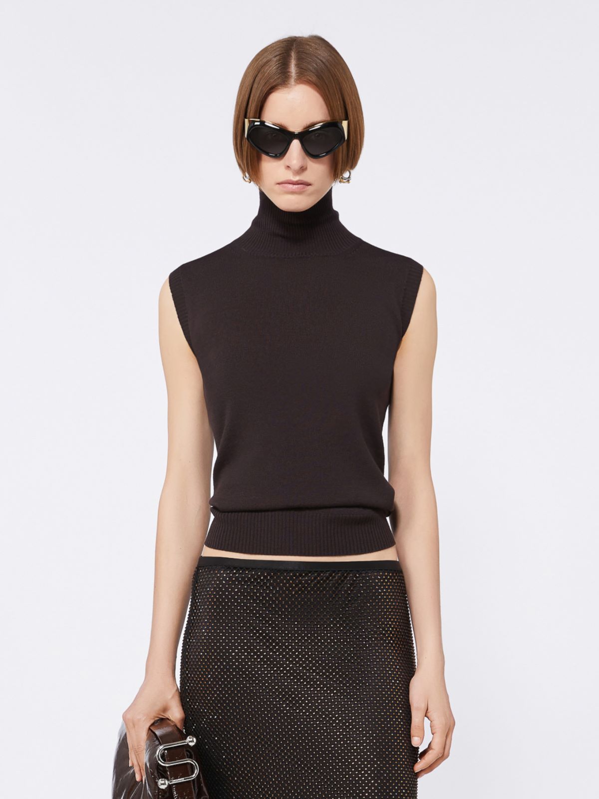 Sleeveless wool polo neck - DARK BOWN - Max Mara - 5