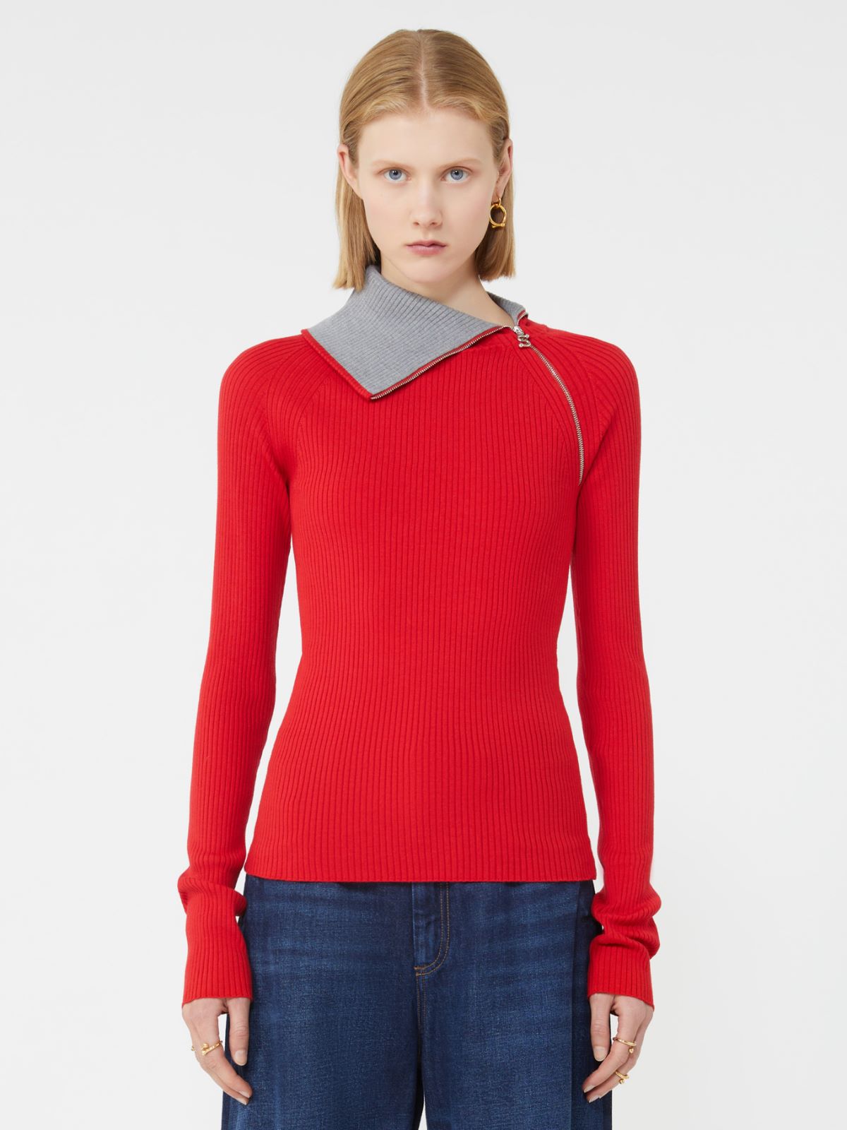 Sweater with zip-up high neck detail - RED - Max Mara - 2