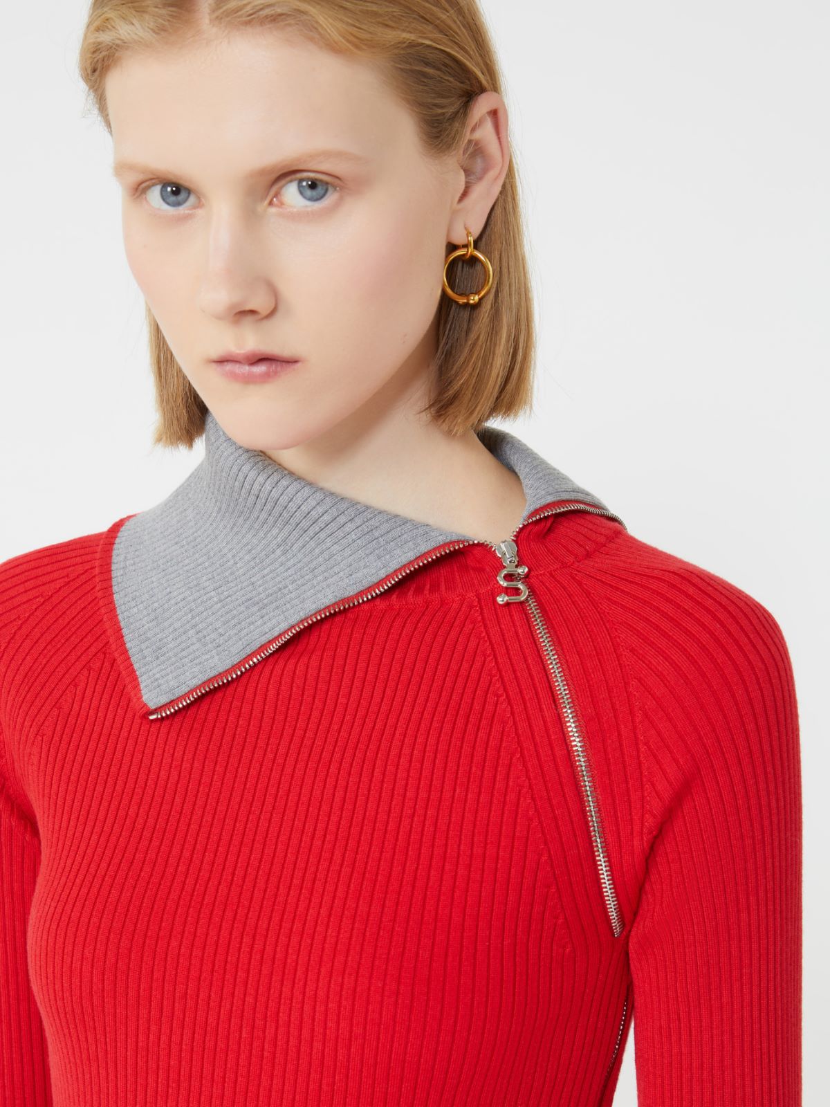 Sweater with zip-up high neck detail - RED - Max Mara - 4