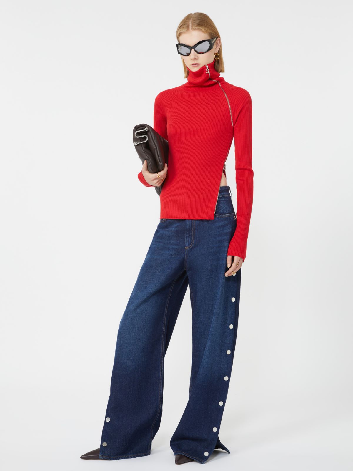 Sweater with zip-up high neck detail - RED - Max Mara