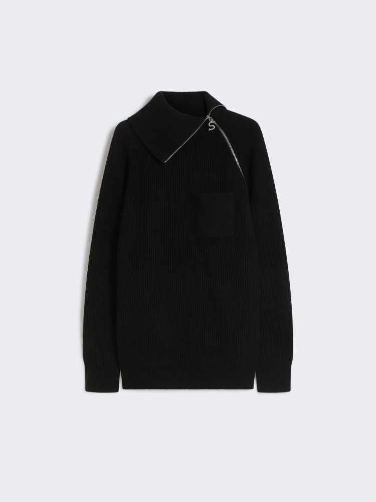 Zip-up cashmere-blend sweater - BLACK - Max Mara