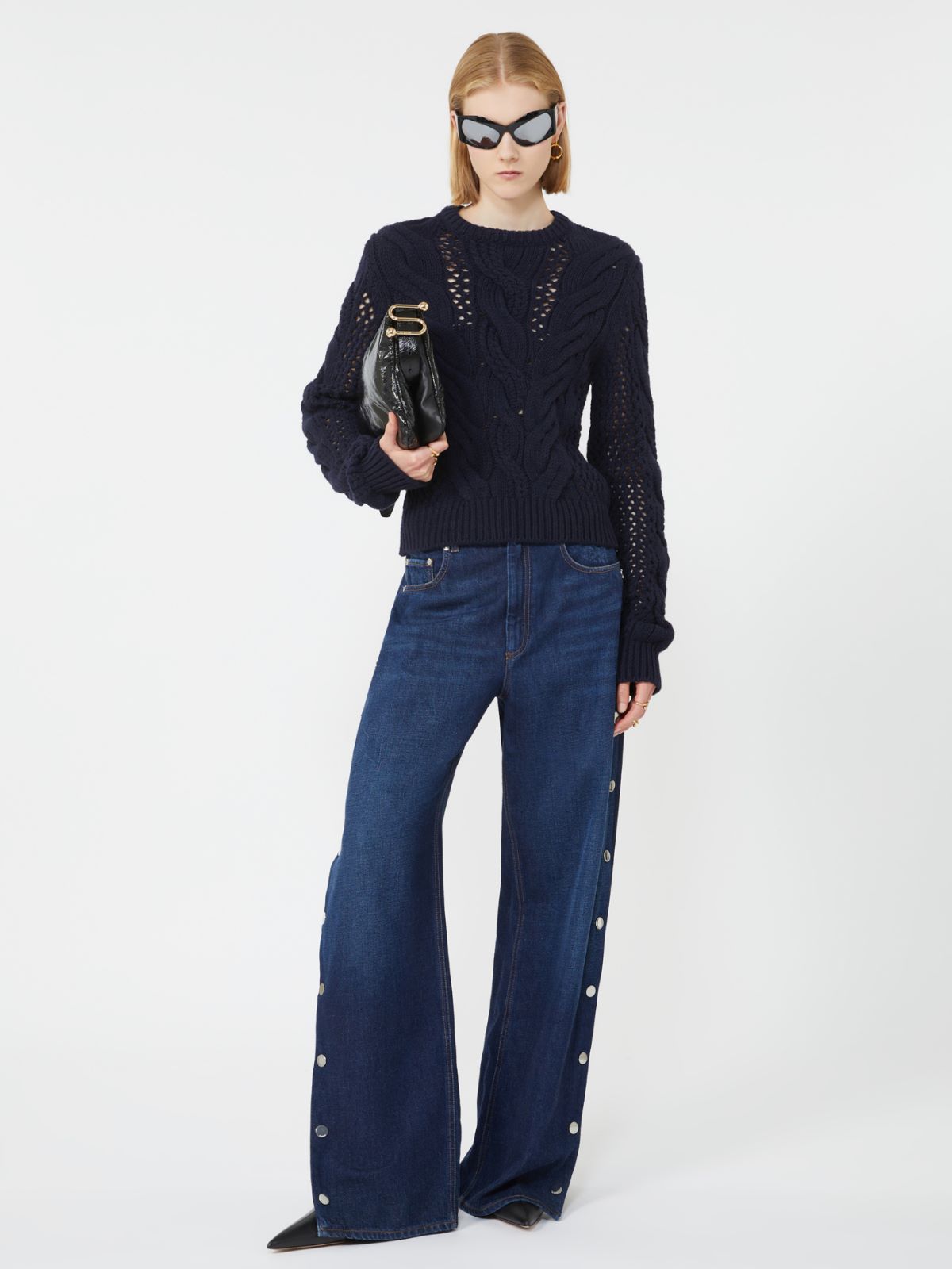 Cable-knit crew-neck sweater - OIL - Max Mara