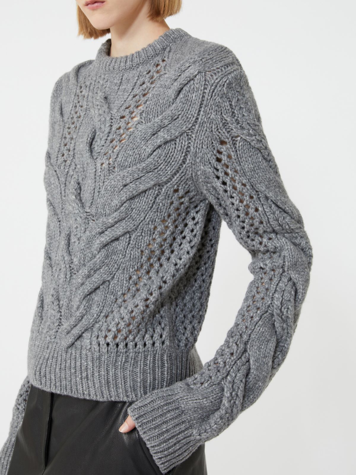 Cable-knit crew-neck sweater - MEDIUM GREY - Max Mara - 4