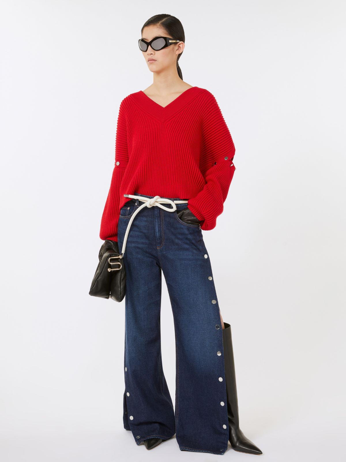 Oversized jumper with detachable sleeves - RED - Max Mara