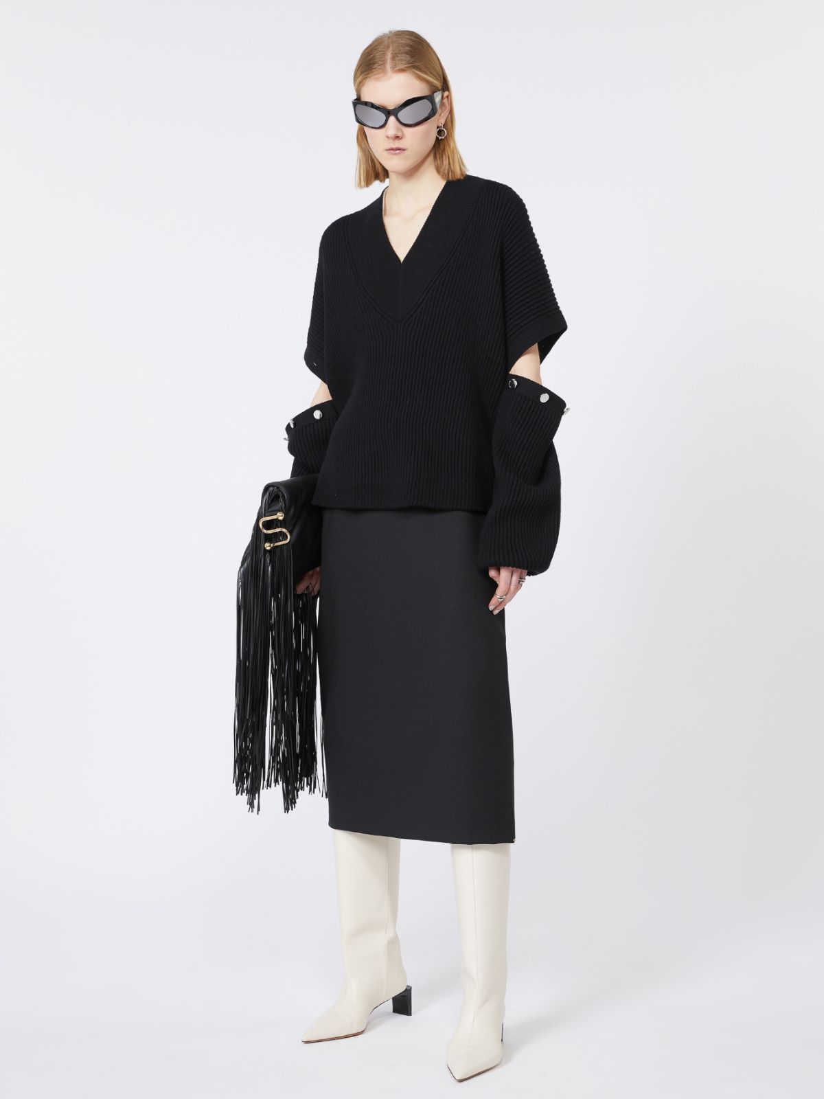 Oversized jumper with detachable sleeves - BLACK - Max Mara
