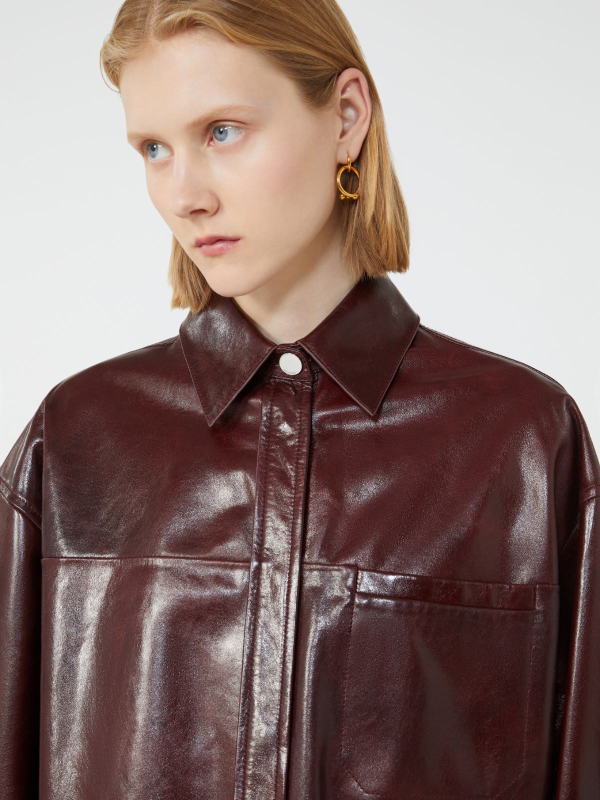 Oversized nappa leather shirt - BORDEAUX - Max Mara - 4