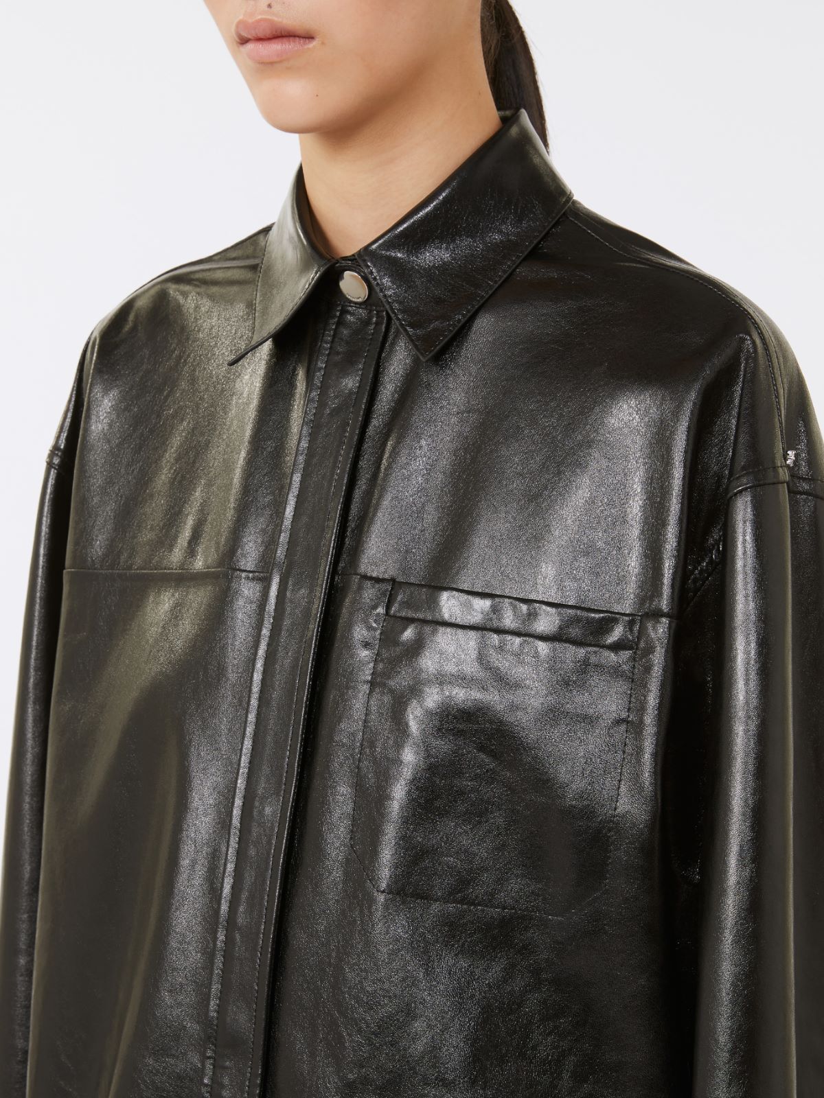 Oversized nappa leather shirt - BLACK - Max Mara - 4