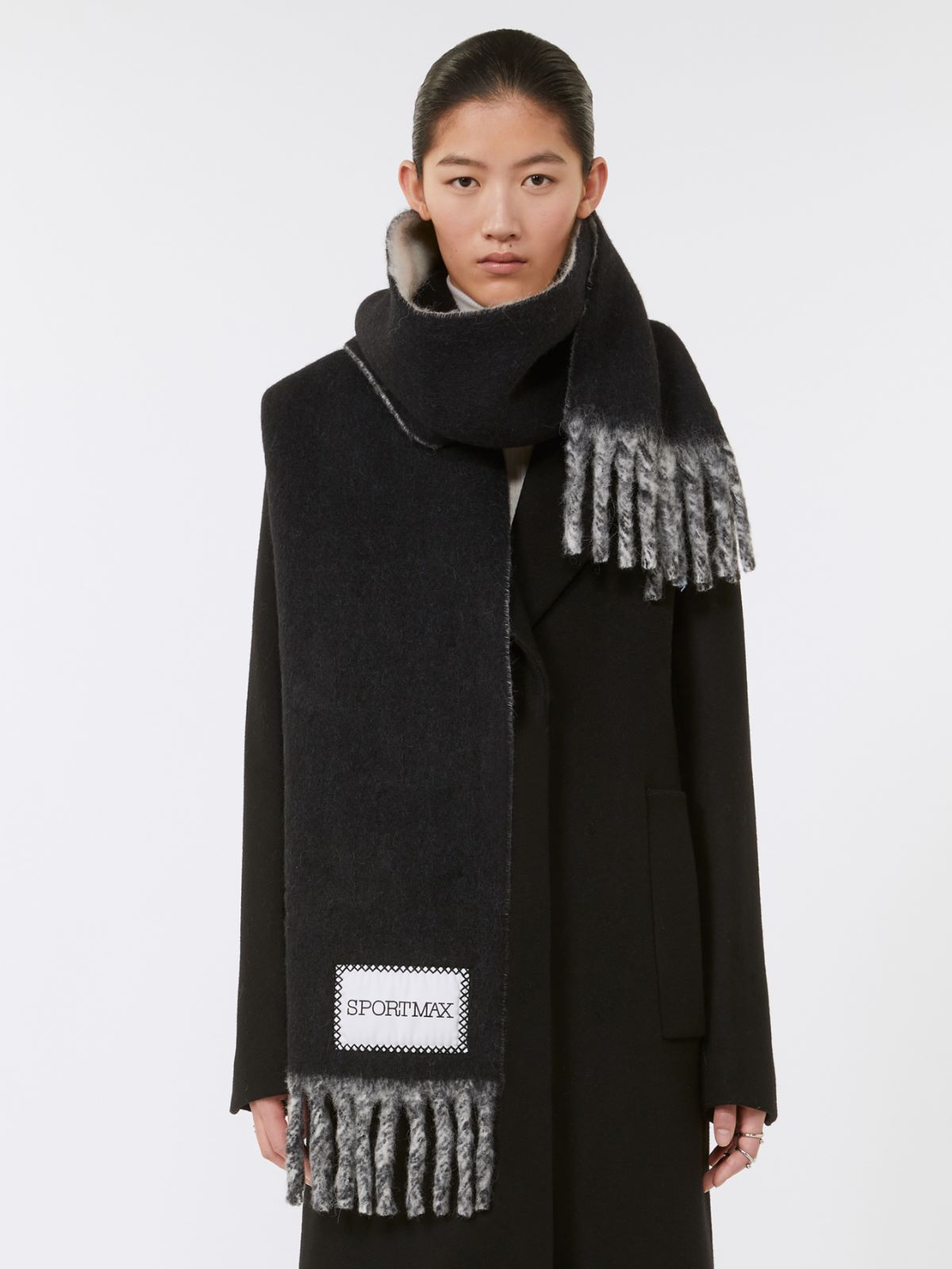 Two-tone scarf with fringes - BLACK - Max Mara - 8