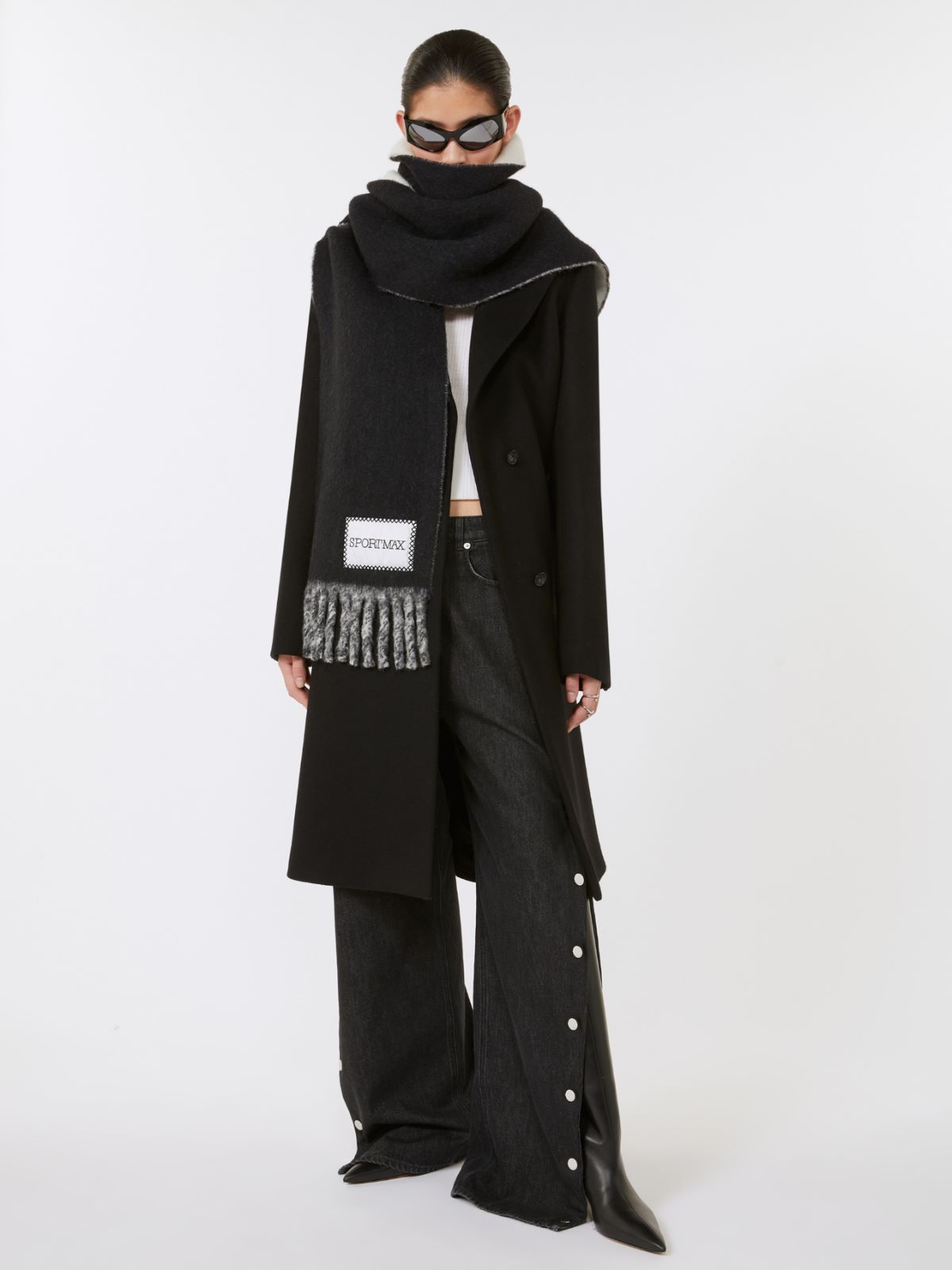 Two-tone scarf with fringes - BLACK - Max Mara
