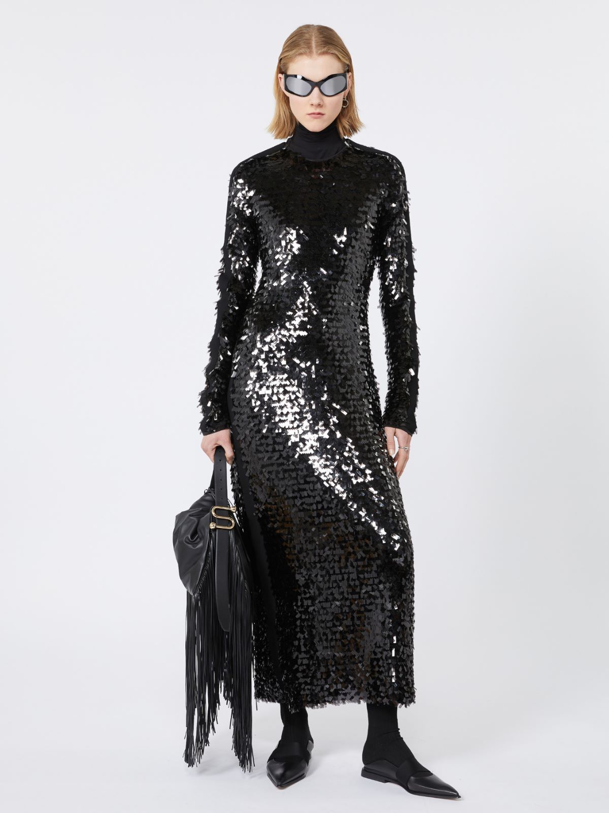 Sequin-adorned jersey dress - BLACK - Max Mara