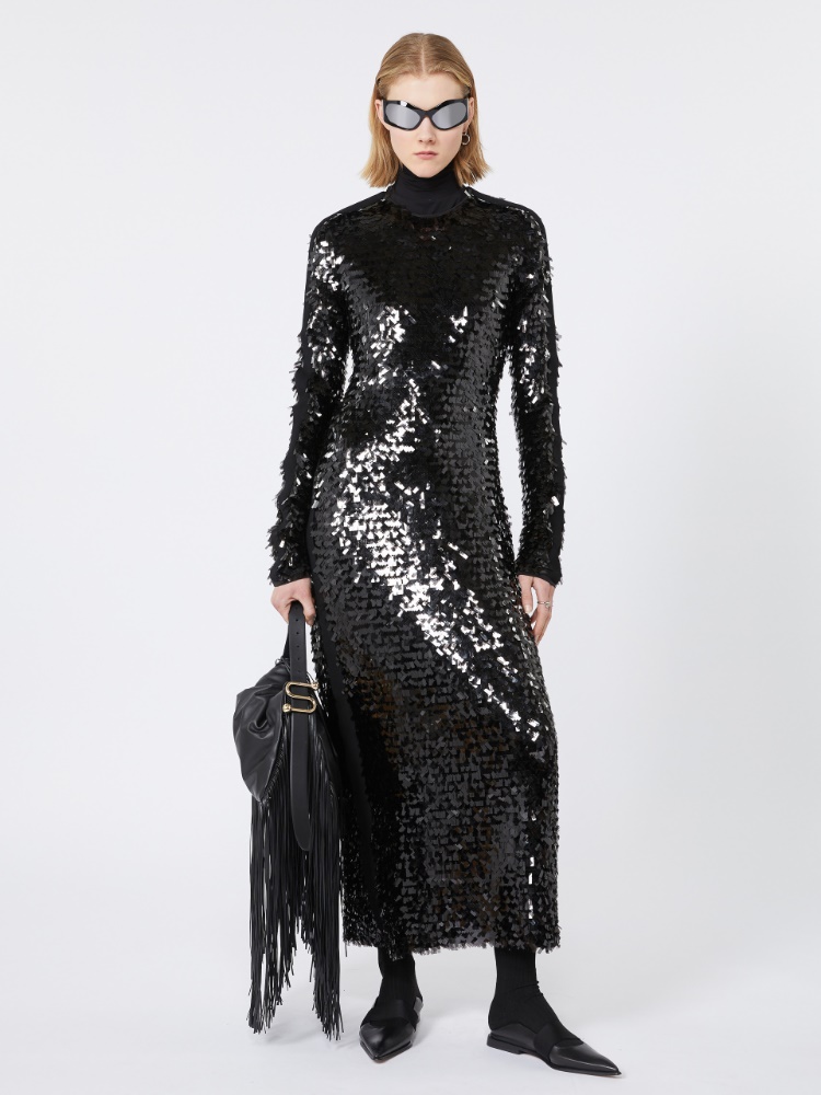 Sequin-adorned jersey dress - BLACK - Max Mara