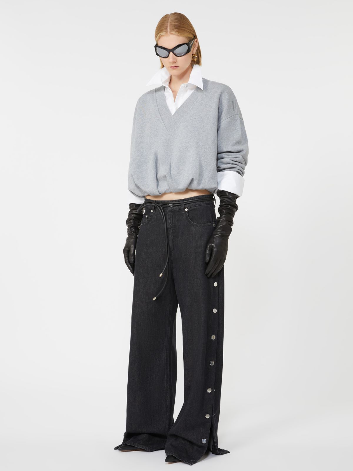 Kurzes Sweatshirt mit V-Ausschnitt - MITTELGRAU - Max Mara