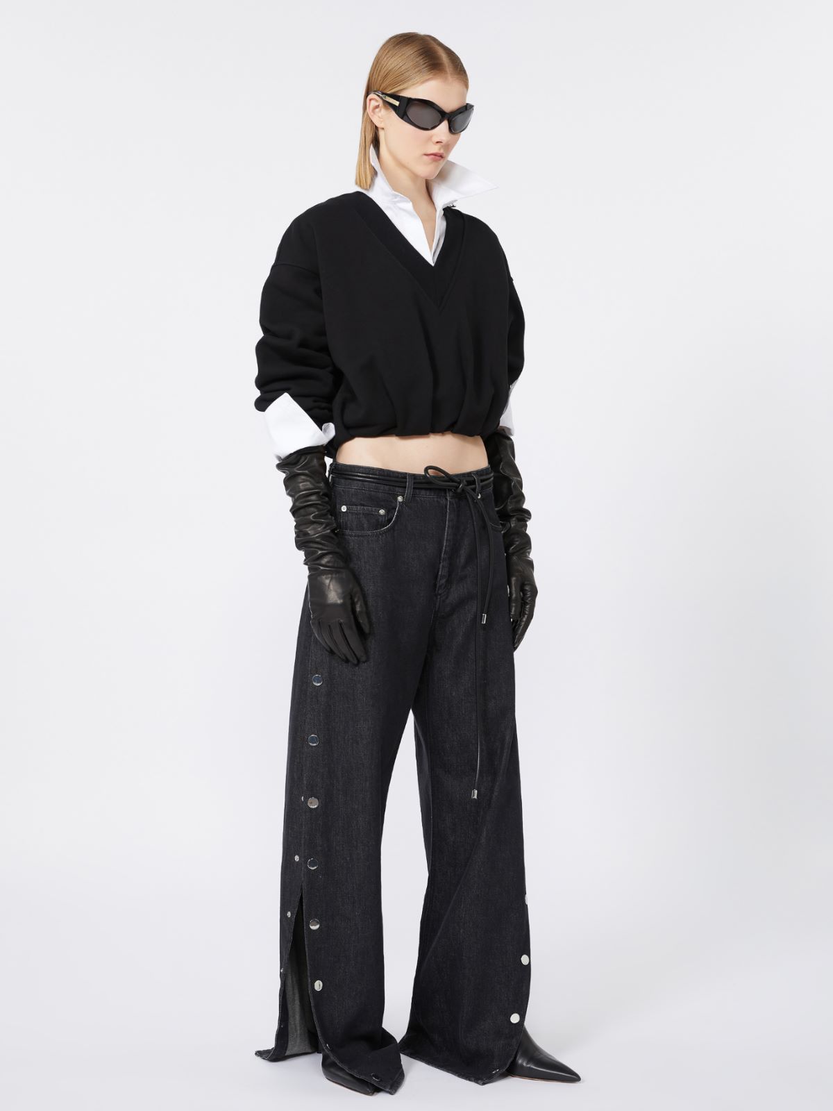 V-neck crop sweatshirt - BLACK - Max Mara