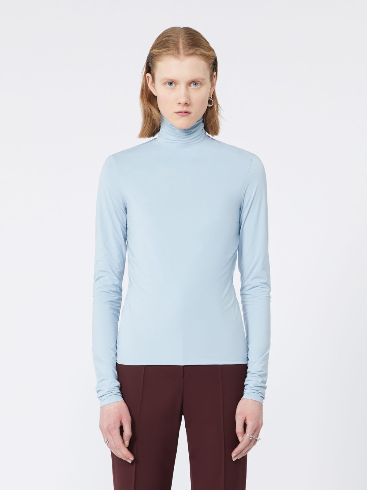 Skintight jersey polo-neck sweater - LIGHT BLUE - Max Mara - 2