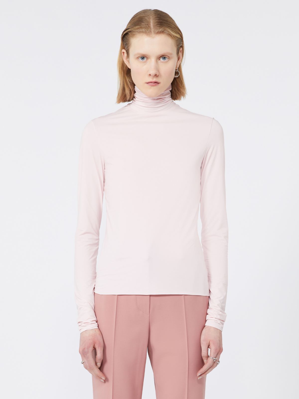 Skintight jersey polo-neck sweater - PINK - Max Mara - 2