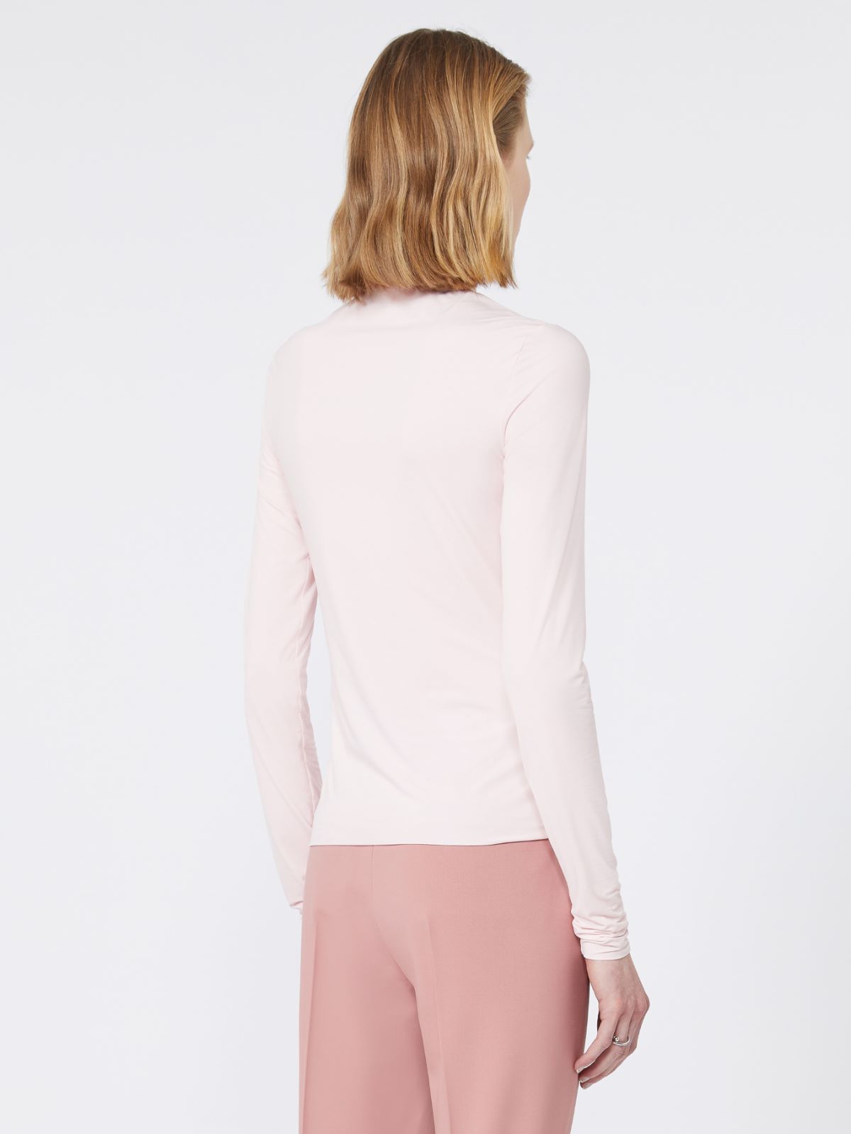 Skintight jersey polo-neck sweater - PINK - Max Mara - 3