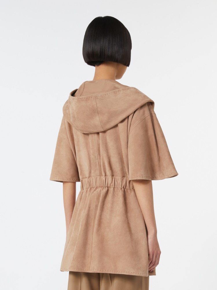 Suede cape with belt, turtledove | 