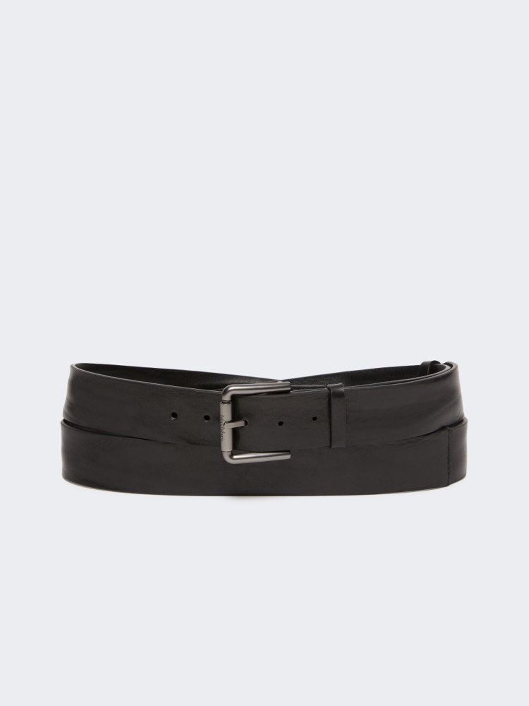 [バックルXLONG] カーフ レザー ロング ベルト - BLACK - Max Mara