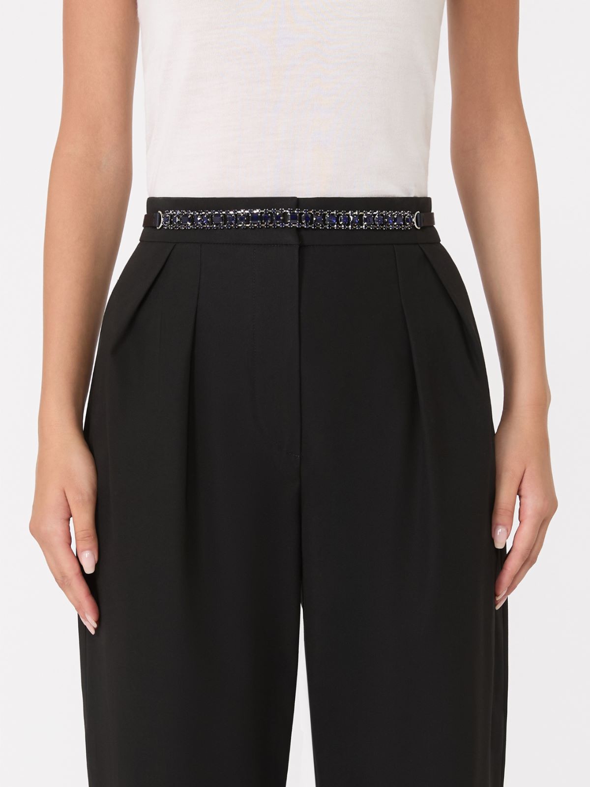 Bejewelled satin belt - NAVY - Max Mara - 9