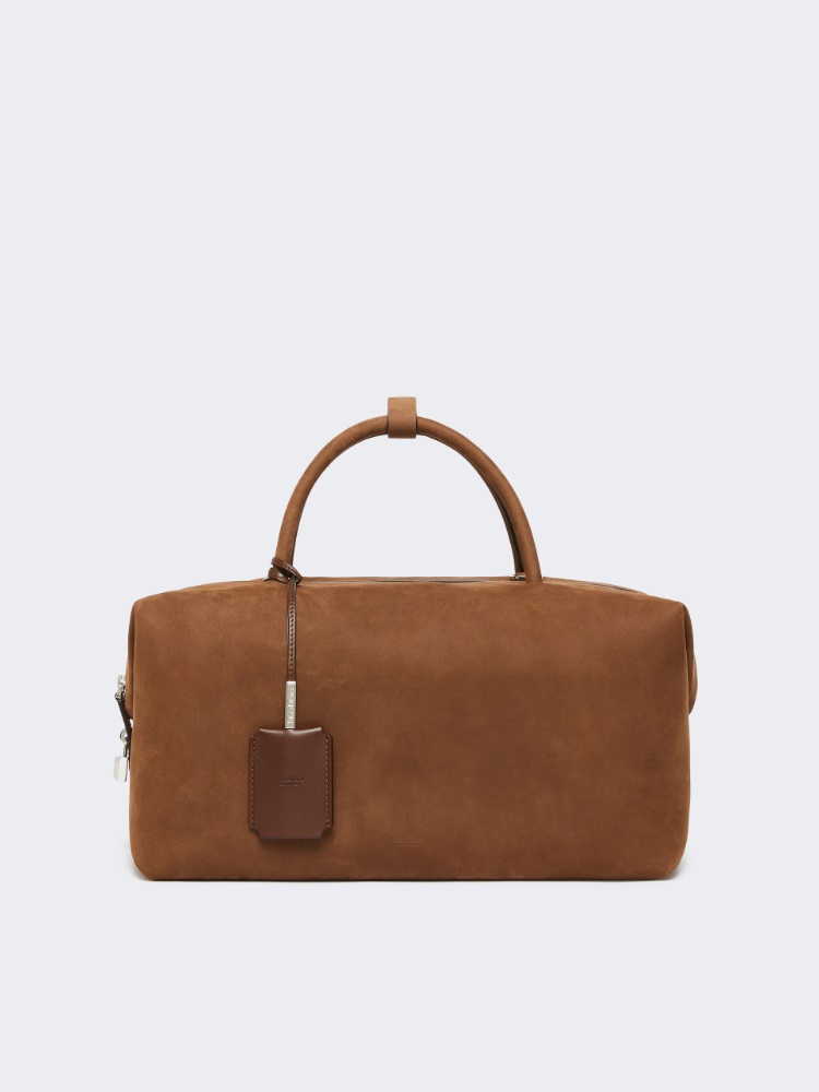 Large nubuck leather Boston bag - DARK BROWN - Max Mara
