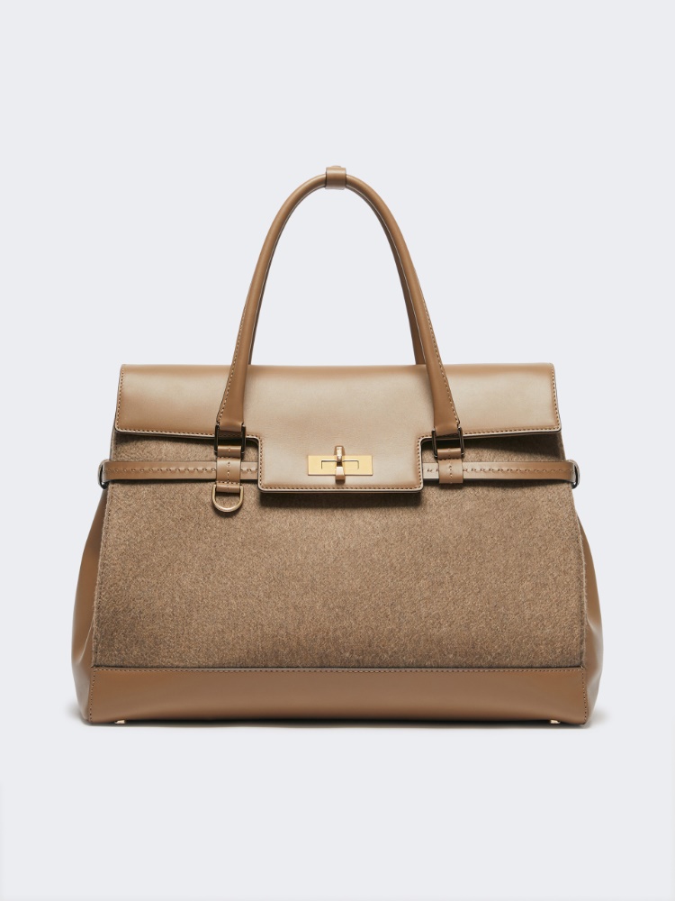 Large cashmere and leather handbag - BROWN - Max Mara