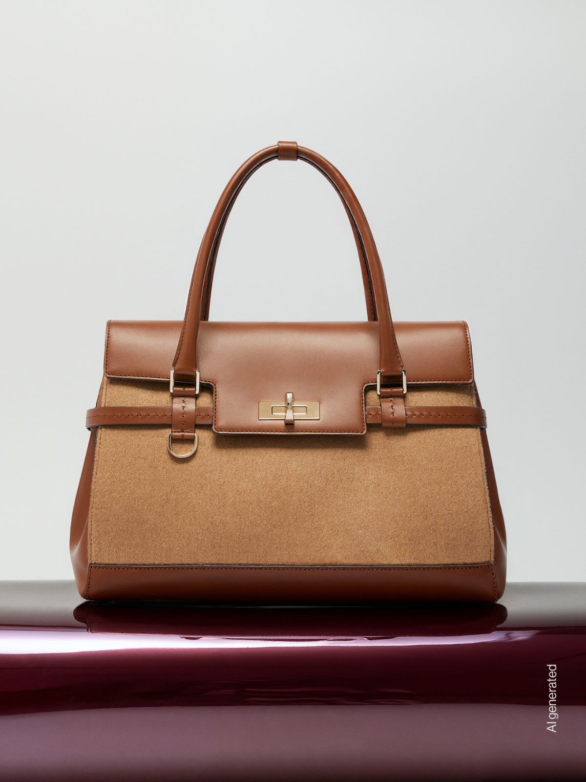 Borsa a mano grande in cachemire e pelle + MARRONE - Max Mara