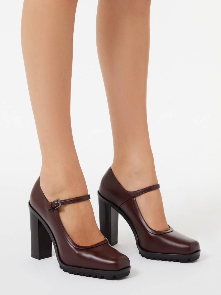 Skórzane czółenka Mary Jane - BORDOWY - Max Mara - 2