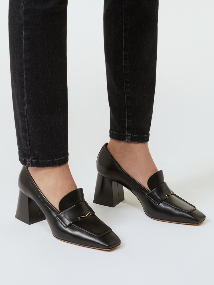 Leather loafers with heel - BLACK - Max Mara