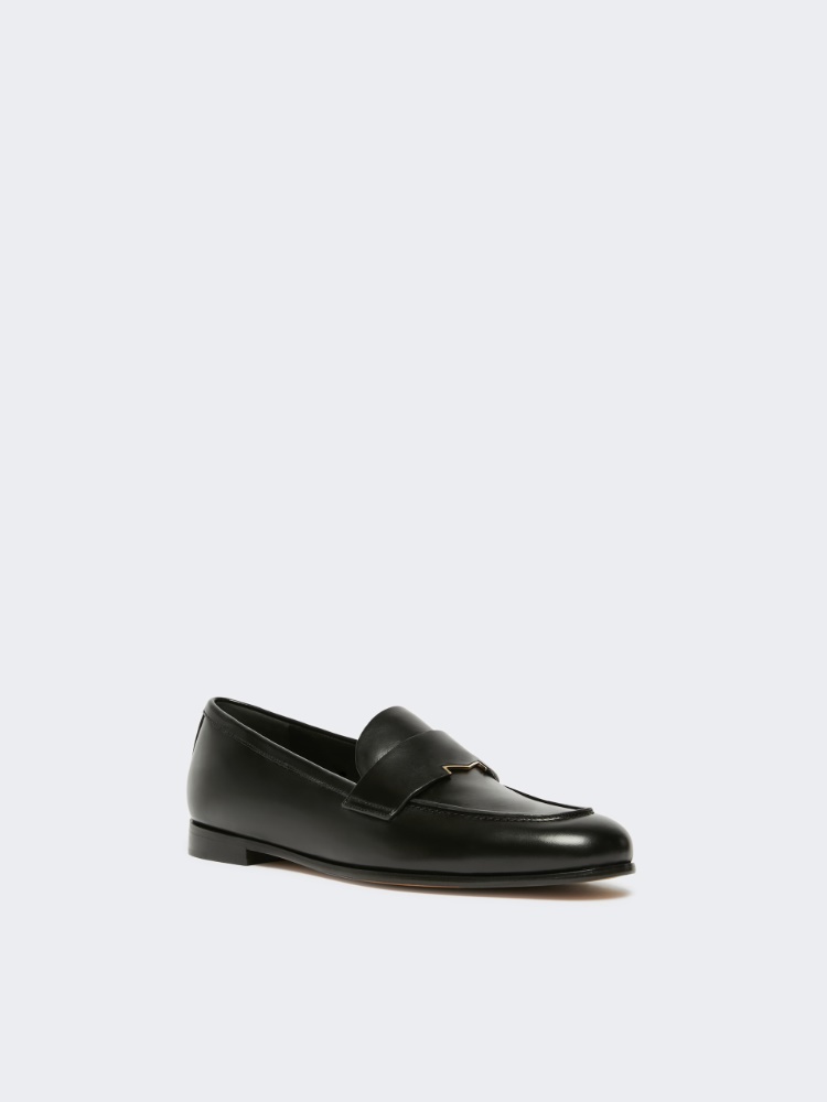 Semi-glossy leather moccasins, black | 