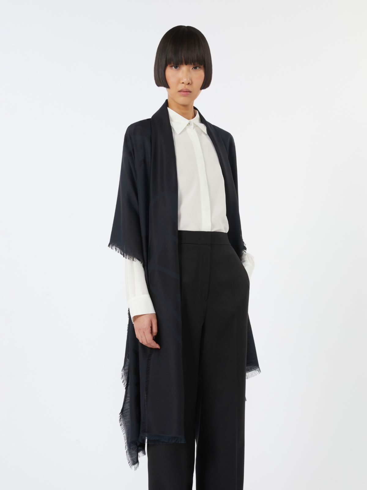 Jacquard silk and cotton stole - BLACK - Max Mara