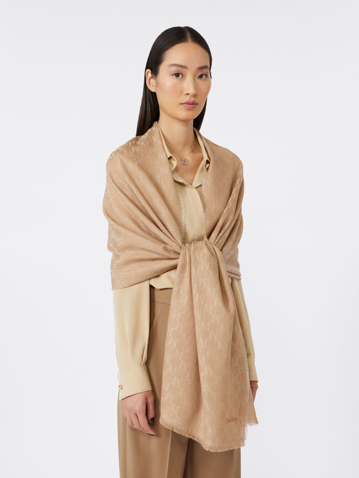 Monogram wool stole - CAMEL - Max Mara - 9