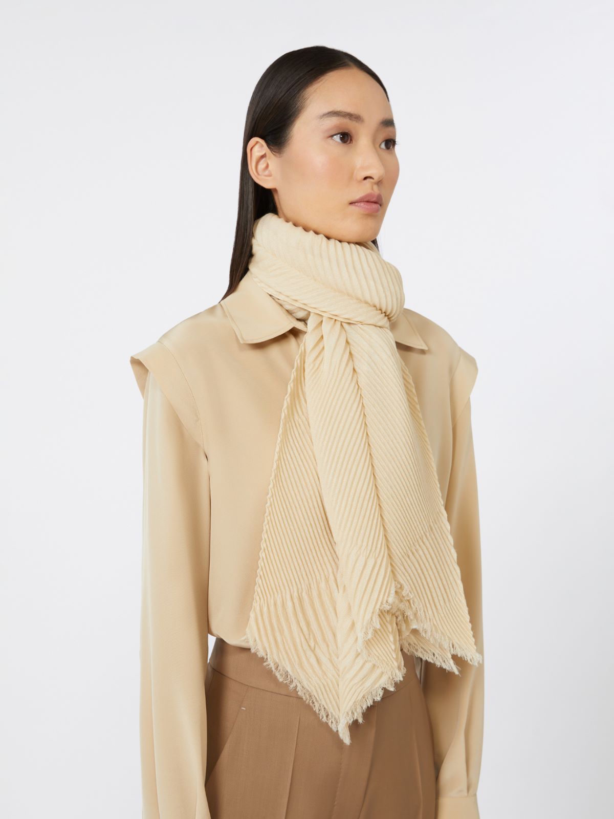 Pleated cashmere stole - NATURAL - Max Mara - 9