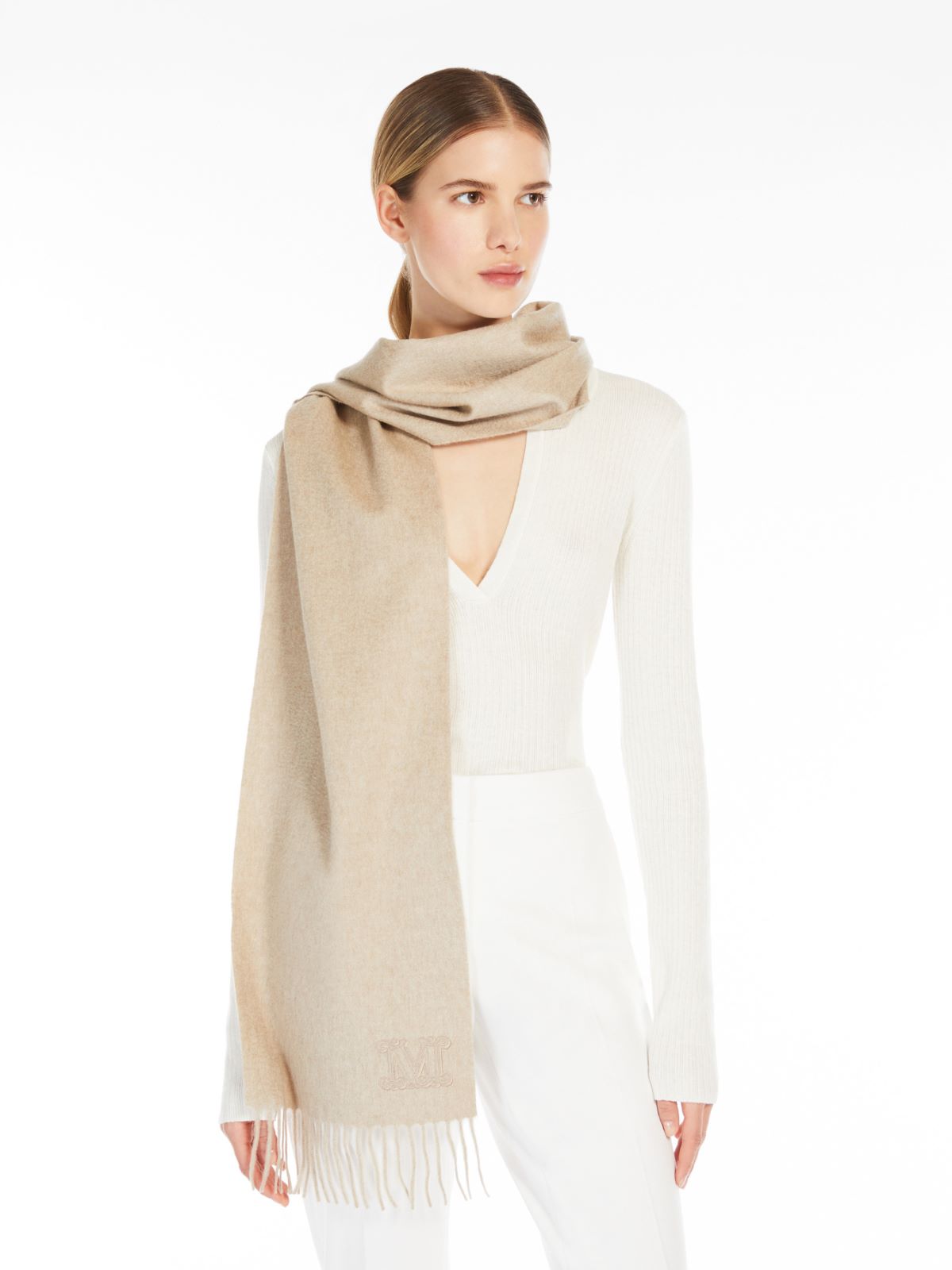 Monogram-embroidered cashmere stole - BEIGE - Max Mara - 9