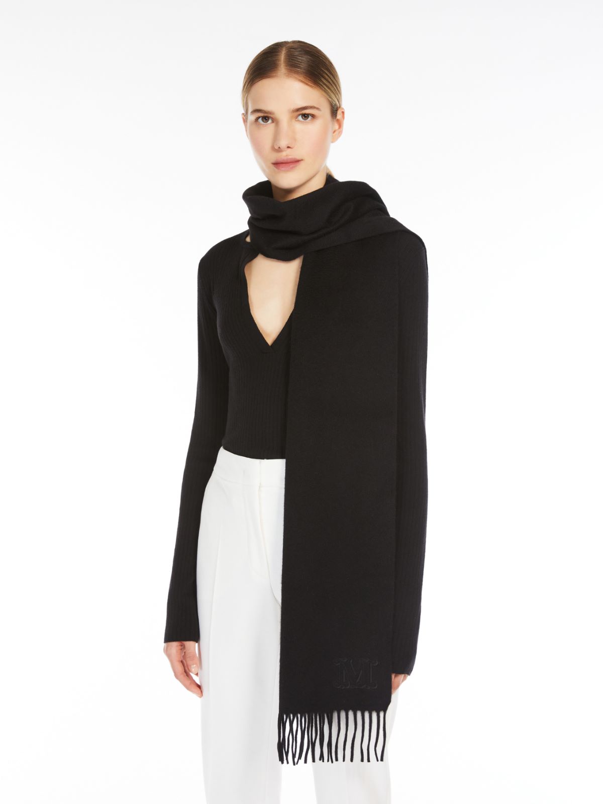 Monogram-embroidered cashmere stole - BLACK - Max Mara - 9
